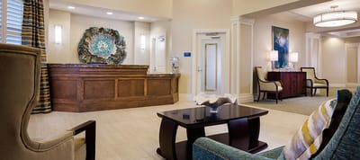Interior view of a welcoming reception area in the facility