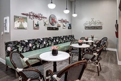 A cozy common area with seating and decor