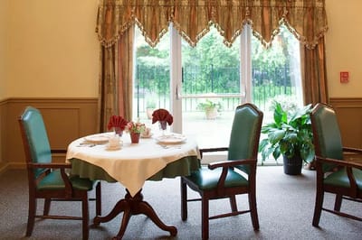 Decorated dining table in a bright dining room