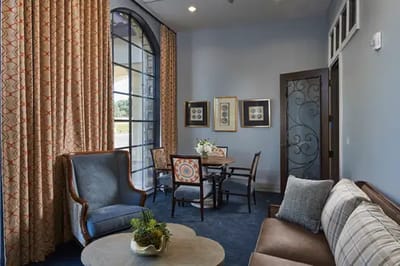 Comfortable common area with seating and decor