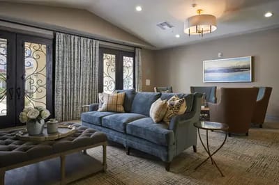 Cozy common area with a sofa and decorative accents