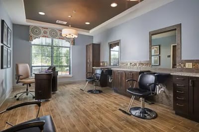 Bright hair salon interior in a senior living facility