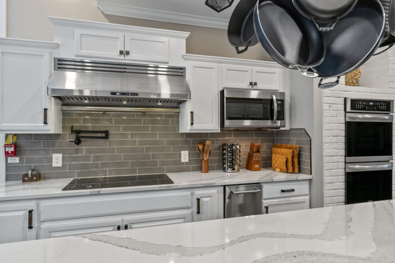 Modern kitchen interior with stainless steel appliances