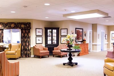 Bright and welcoming common area with seating