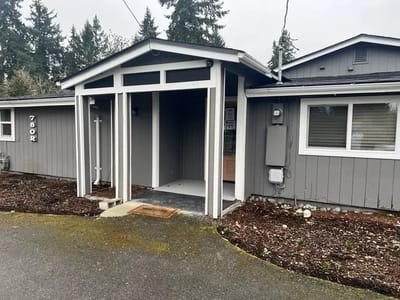 Exterior view of the entrance to a care facility