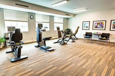 Interior view of a fitness area with equipment