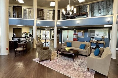 Interior view of a welcoming common area with seating