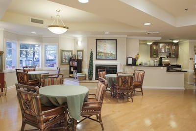 Common area with seating and a fireplace