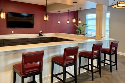 Interior view of a modern common area with seating