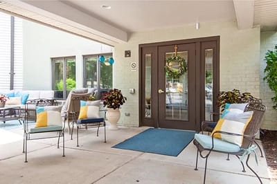 Welcoming entrance with seating and decor