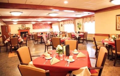 Dining area with neatly set tables
