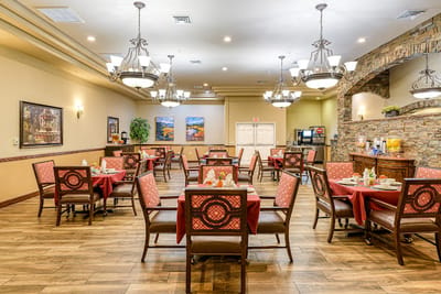 Dining area with decorated tables and chairs