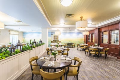 Dining area with tables set for meals