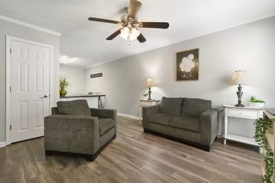 Cozy interior of a common area with seating