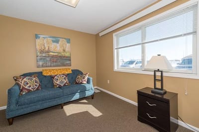 Bright interior living space in a senior care facility