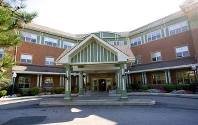 Exterior view of a senior living facility entrance