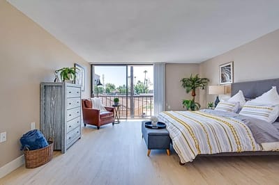 Bright and modern bedroom in the facility