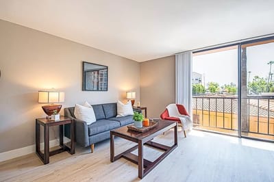 Bright interior of a resident living space with furniture