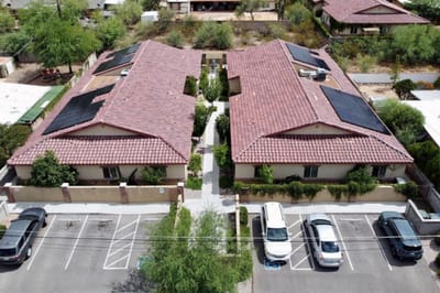 Aerial view of a senior care facility with building layout