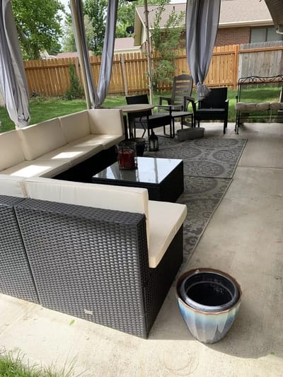 Outdoor seating area with a covered patio