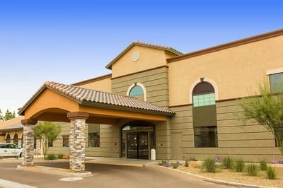 Exterior view of Orchard Pointe building entrance