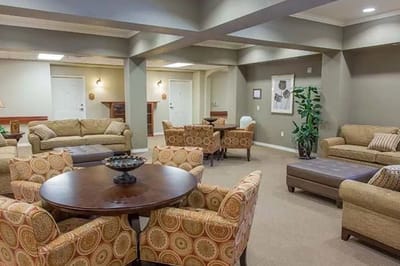 A cozy common area with seating and decor