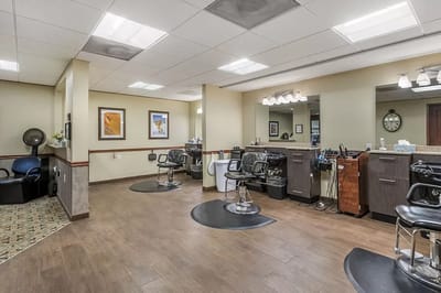 Interior of a hair salon with styling chairs