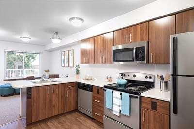 Bright kitchen area in an assisted living facility