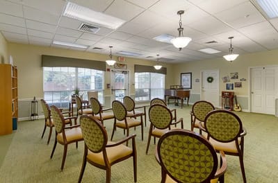 Common area with chairs set for an event