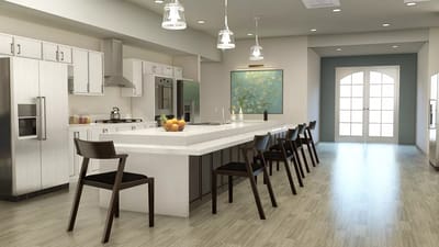 Bright kitchen space with modern appliances and seating