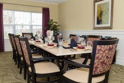 Dining area set for a meal in the facility