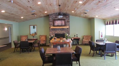 Interior of a cozy common area with seating
