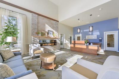 Bright and inviting lobby area with seating