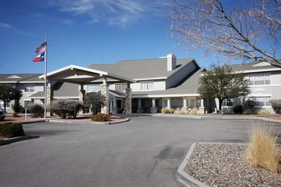 Exterior view of a senior living facility entrance