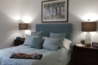 Cozy decorated bedroom with a blue theme