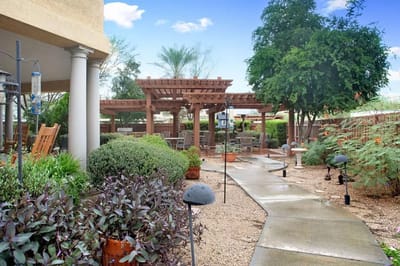 Beautiful outdoor garden area with seating