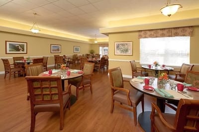 Dining area with tables set for meals