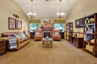 Common area with seating and TV in a cozy setting