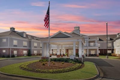 Exterior view of the facility during sunset