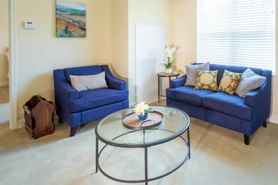 Bright and welcoming living room seating area