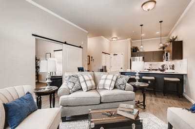 Bright interior lounge with cozy seating arrangements