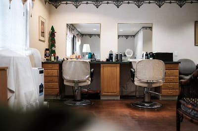 A hair salon area in the assisted living facility