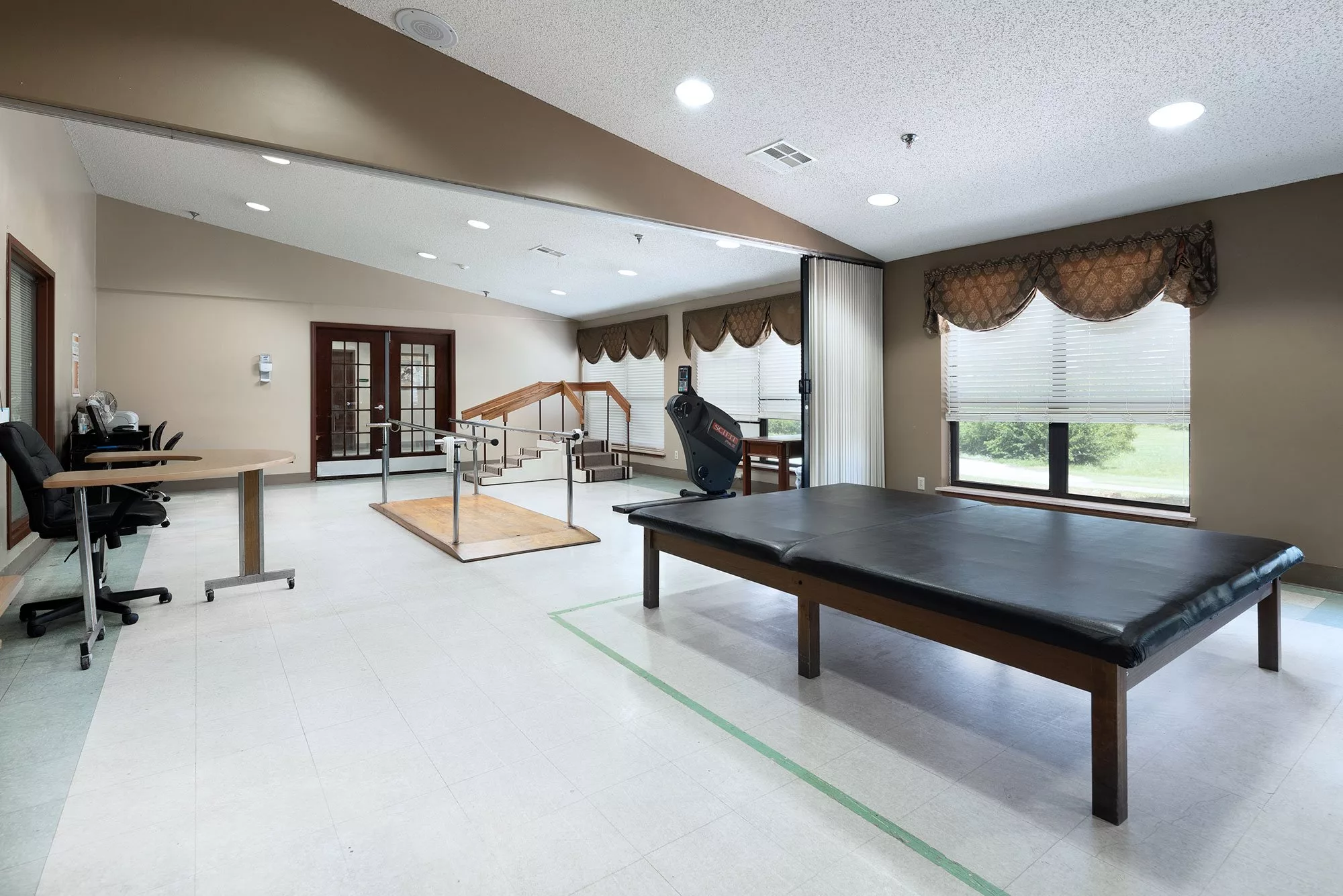Therapy room with equipment and natural light