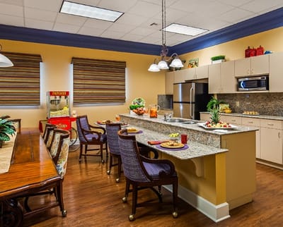 Bright interior dining area with food and decor