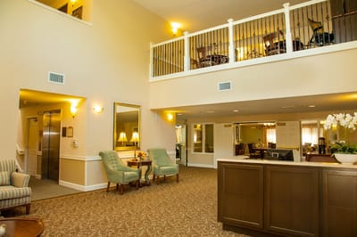 Bright and welcoming common area with seating