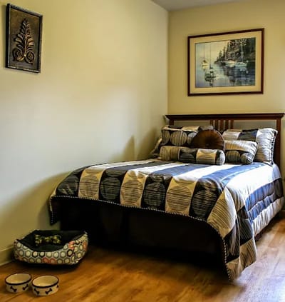 Cozy private resident room with bed and decor
