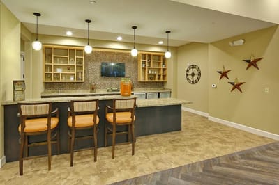 Modern lounge area with bar seating