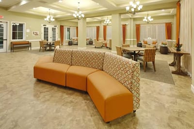 Common area of a senior living facility with seating