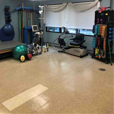 Physical therapy equipment in a rehabilitation room