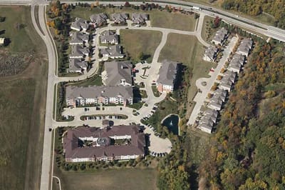 Aerial view of the Woodlands Creek Senior Living campus